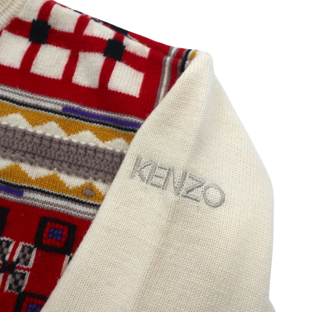 KENZO GOLF 90s All-over Print Knit Sweater, L, Cream, Wool