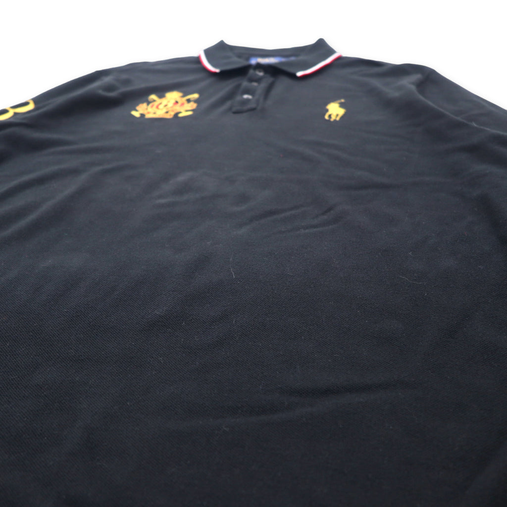 POLO RALPH LAUREN Long Sleeve Polo Shirt Rugby Shirt XXL Black Cotton Emblem Logo Pony Embroidery CUSTOM SLIM FIT Big Size