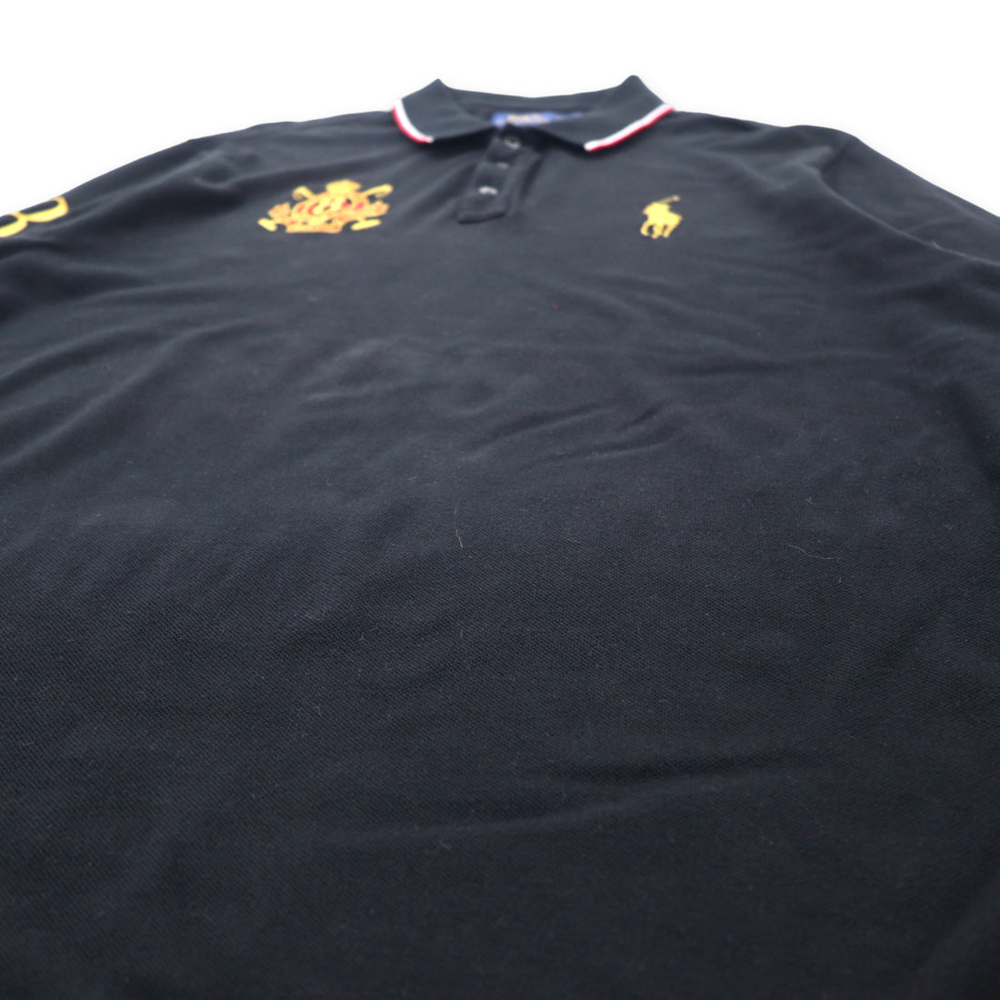 POLO RALPH LAUREN Long Sleeve Polo Shirt Rugby Shirt XXL Black Cotton Emblem Logo Pony Embroidery CUSTOM SLIM FIT Big Size
