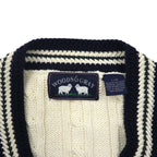 90s Vintage V-neck Knit Sweater, White, Cable Knit, Size L, WOODS&amp;GRAY