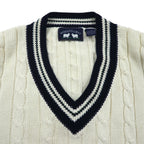 90s Vintage V-neck Knit Sweater, White, Cable Knit, Size L, WOODS&amp;GRAY