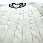 90s Vintage V-neck Knit Sweater, White, Cable Knit, Size L, WOODS&amp;GRAY