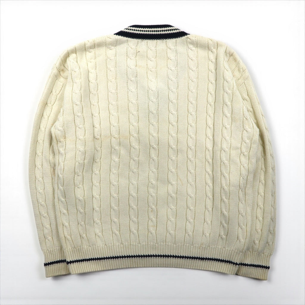 90s Vintage V-neck Knit Sweater, White, Cable Knit, Size L, WOODS&amp;GRAY