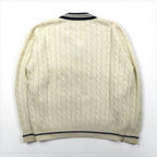 90s Vintage V-neck Knit Sweater, White, Cable Knit, Size L, WOODS&amp;GRAY