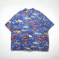 Reyn SPOONER 90年代 ハワイ(USA)製 AMERICAN CLASSICS クラシックカー アロハシャツ 2XL ブルー レーヨン CHEVROLET シボレー