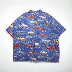 Reyn SPOONER 90年代 ハワイ(USA)製 AMERICAN CLASSICS クラシックカー アロハシャツ 2XL ブルー レーヨン CHEVROLET シボレー