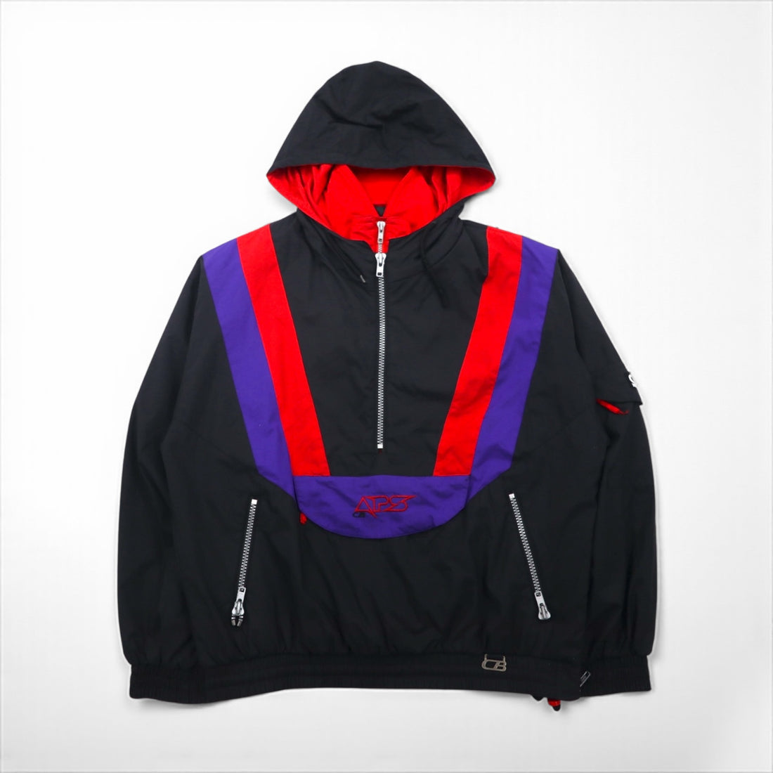 90s Vintage Anorak Parka 90年代 レイヤード アノラックパーカー XL カラーブロック ドローコード サイドジップ スリット APS CB SPORTS