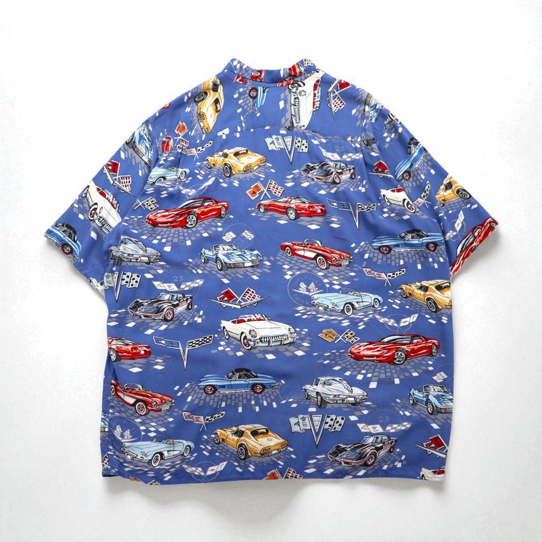 Reyn SPOONER 90年代 ハワイ(USA)製 AMERICAN CLASSICS クラシックカー アロハシャツ 2XL ブルー レーヨン CHEVROLET シボレー