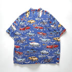 Reyn SPOONER 90年代 ハワイ(USA)製 AMERICAN CLASSICS クラシックカー アロハシャツ 2XL ブルー レーヨン CHEVROLET シボレー