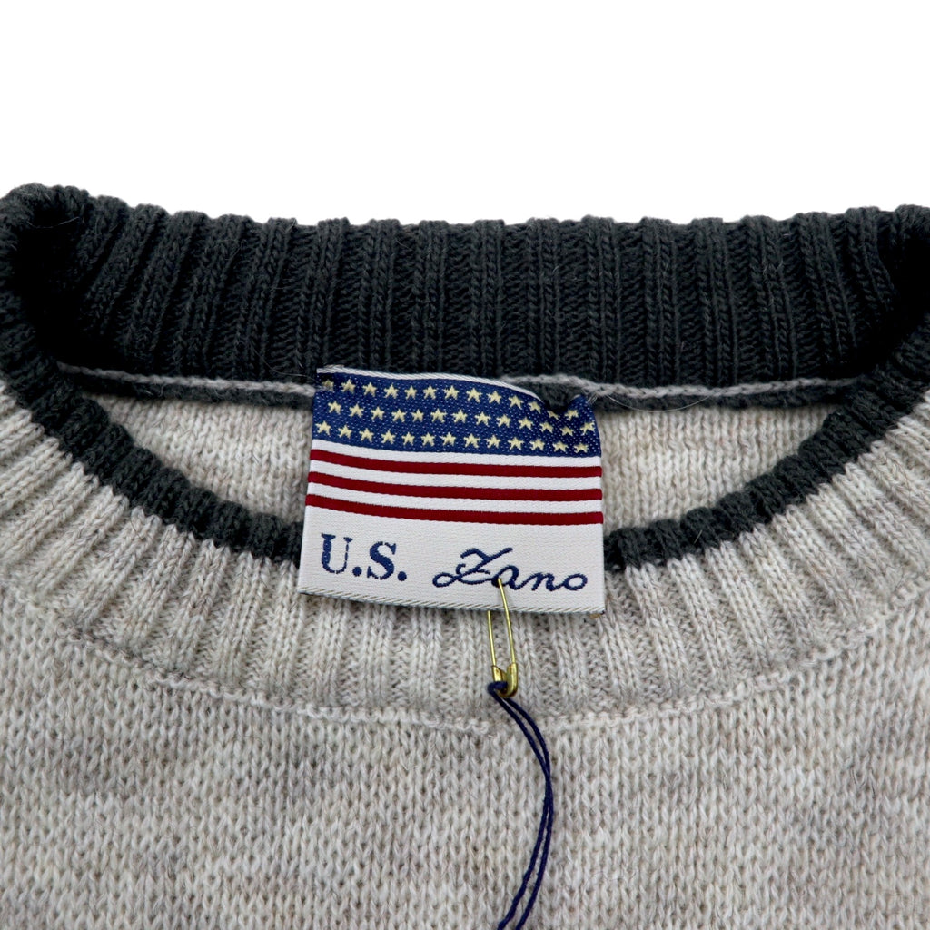 Made in Italy US Lano Argyle pattern acrylic knit sweater M Beige Wool Unused