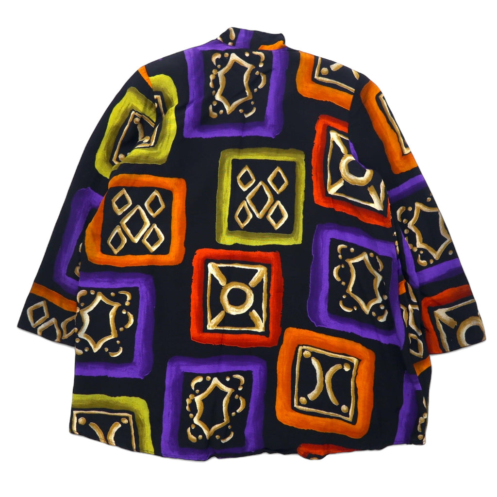 Made in USA 80s PLATINUM PETITES by DOROTHY SCHOELEN Retro All-over Print Jacket M Black Rayon Geometric Art Pattern