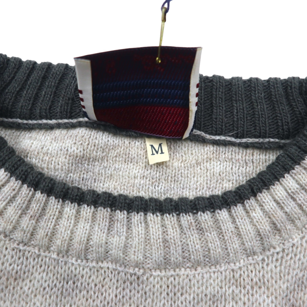 Made in Italy US Lano Argyle pattern acrylic knit sweater M Beige Wool Unused