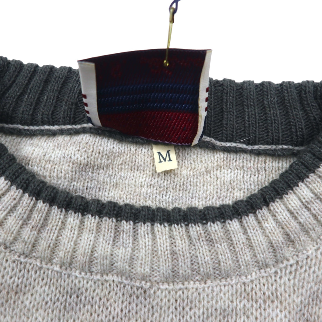 Made in Italy US Lano Argyle pattern acrylic knit sweater M Beige Wool Unused