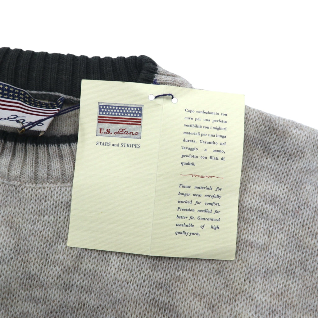 Made in Italy US Lano Argyle pattern acrylic knit sweater M Beige Wool Unused