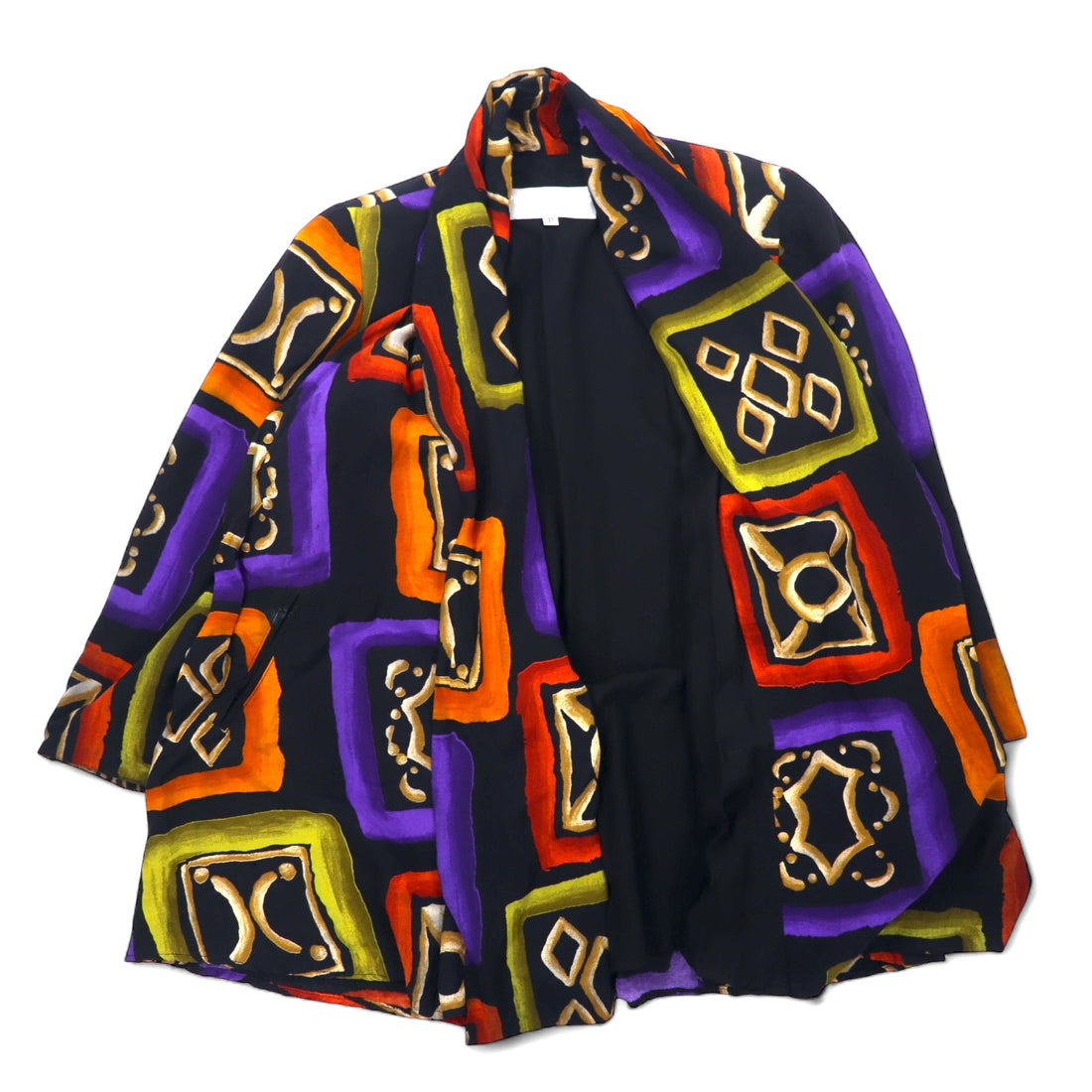 Made in USA 80s PLATINUM PETITES by DOROTHY SCHOELEN Retro All-over Print Jacket M Black Rayon Geometric Art Pattern