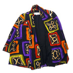 Made in USA 80s PLATINUM PETITES by DOROTHY SCHOELEN Retro All-over Print Jacket M Black Rayon Geometric Art Pattern