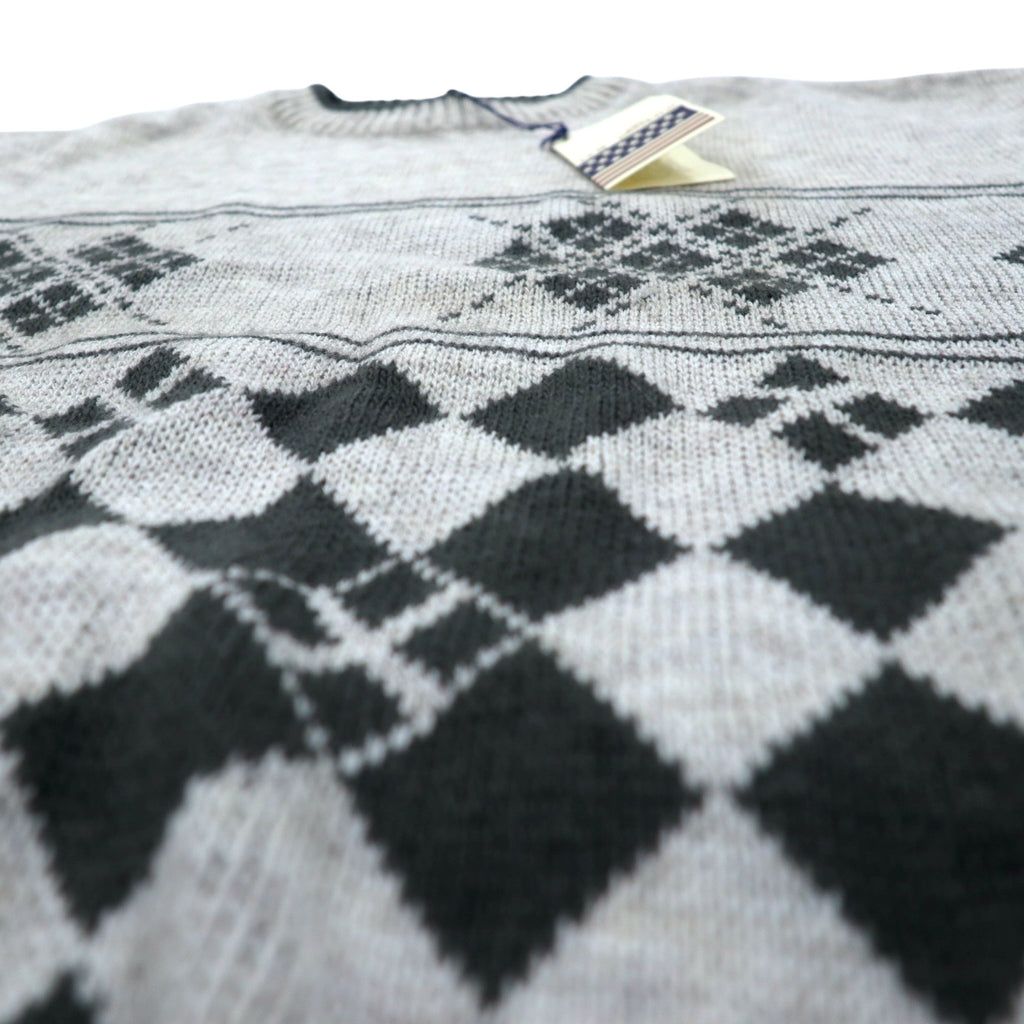 Made in Italy US Lano Argyle pattern acrylic knit sweater M Beige Wool Unused