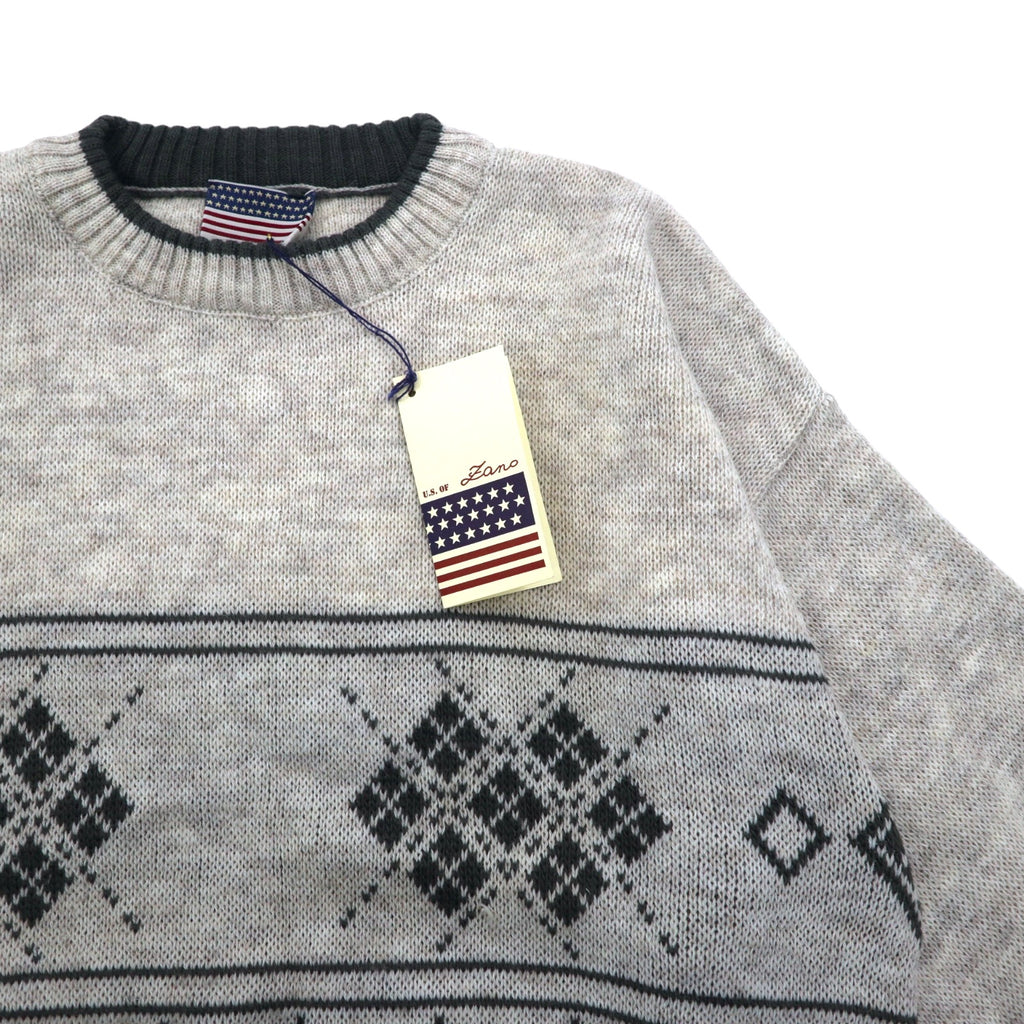Made in Italy US Lano Argyle pattern acrylic knit sweater M Beige Wool Unused