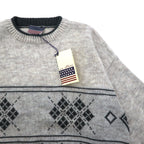 Made in Italy US Lano Argyle pattern acrylic knit sweater M Beige Wool Unused