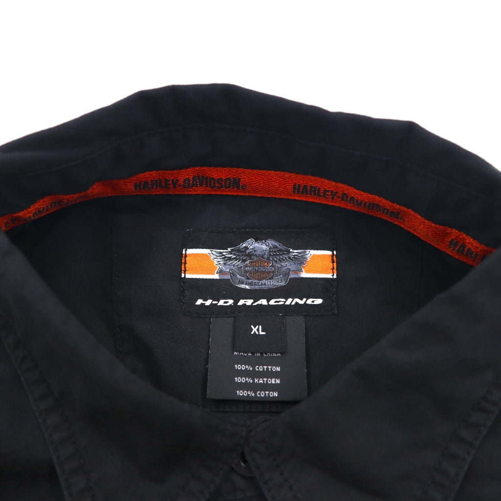 HARLEY DAVIDSON RACING Short Sleeve Racing Shirt, XL, Black Cotton, Double Pockets, Back Logo Embroidery