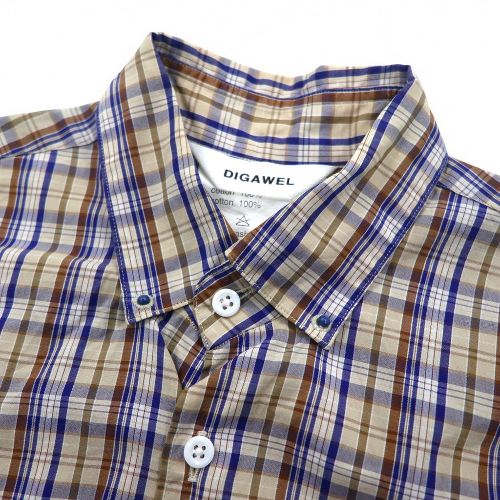 DIGAWEL Button-down Shirt S Beige Navy Cotton Made in Japan