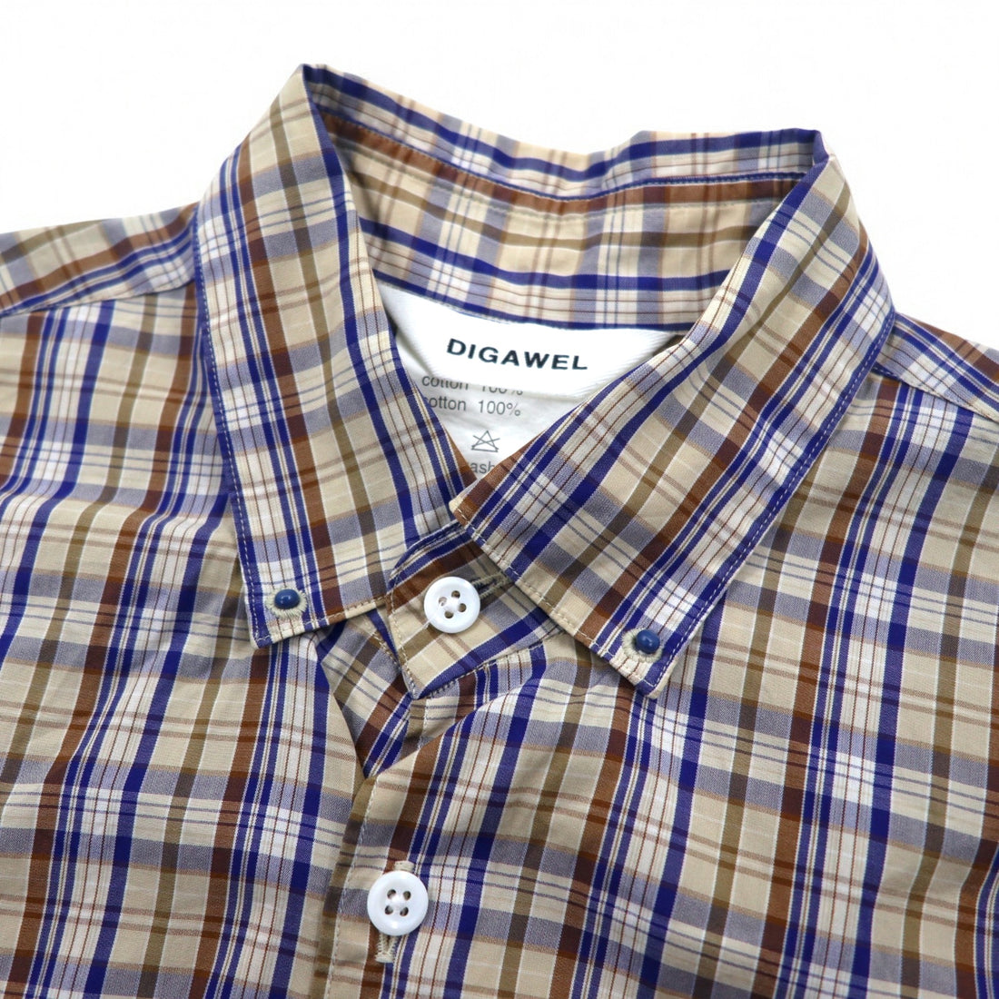 DIGAWEL Button-down Shirt S Beige Navy Cotton Made in Japan