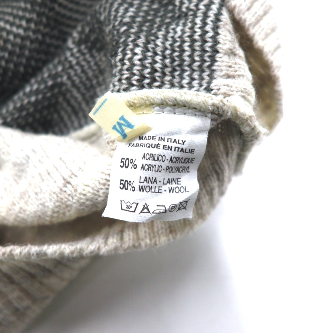 Made in Italy US Lano Argyle pattern acrylic knit sweater M Beige Wool Unused