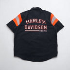 HARLEY DAVIDSON RACING Short Sleeve Racing Shirt, XL, Black Cotton, Double Pockets, Back Logo Embroidery