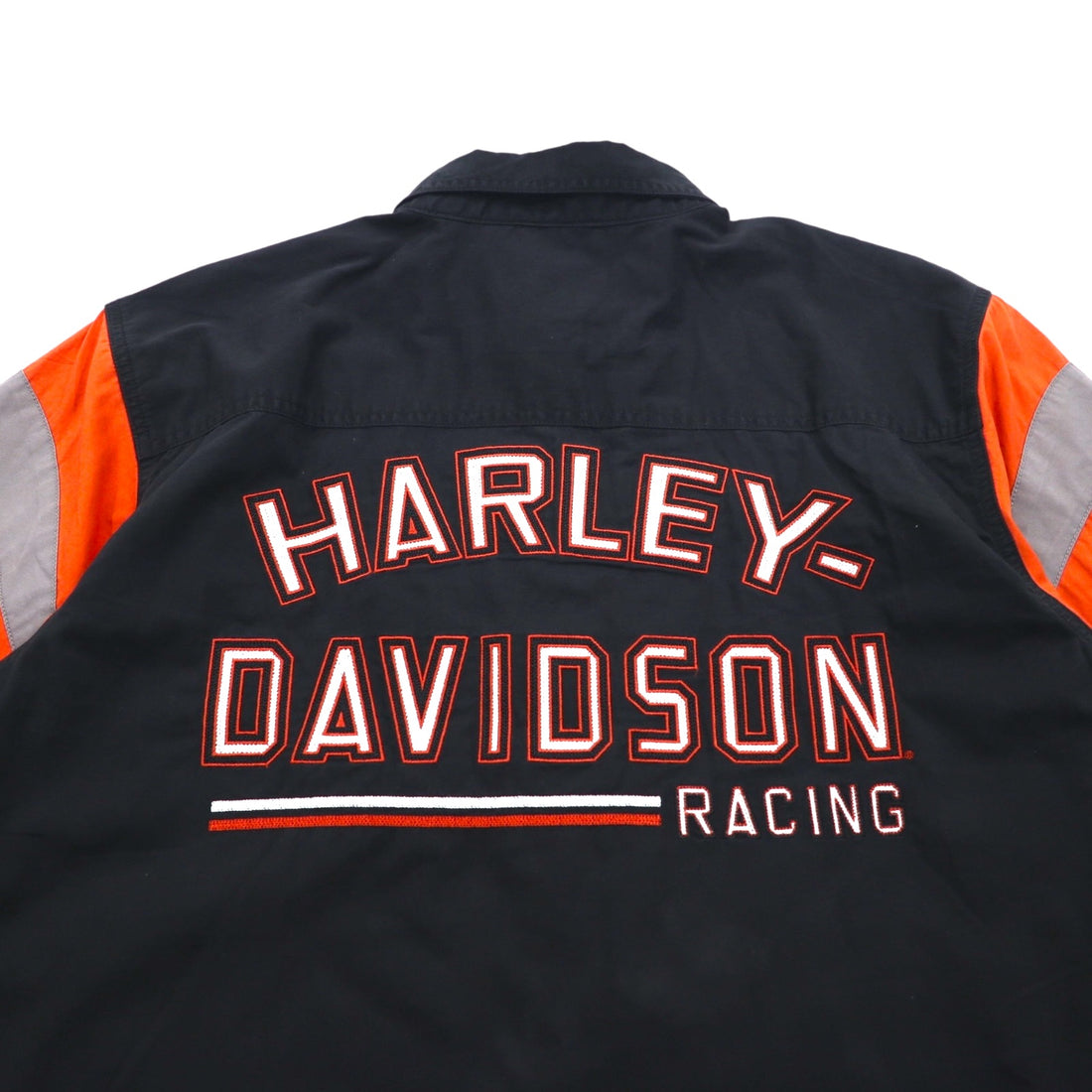 HARLEY DAVIDSON RACING Short Sleeve Racing Shirt, XL, Black Cotton, Double Pockets, Back Logo Embroidery