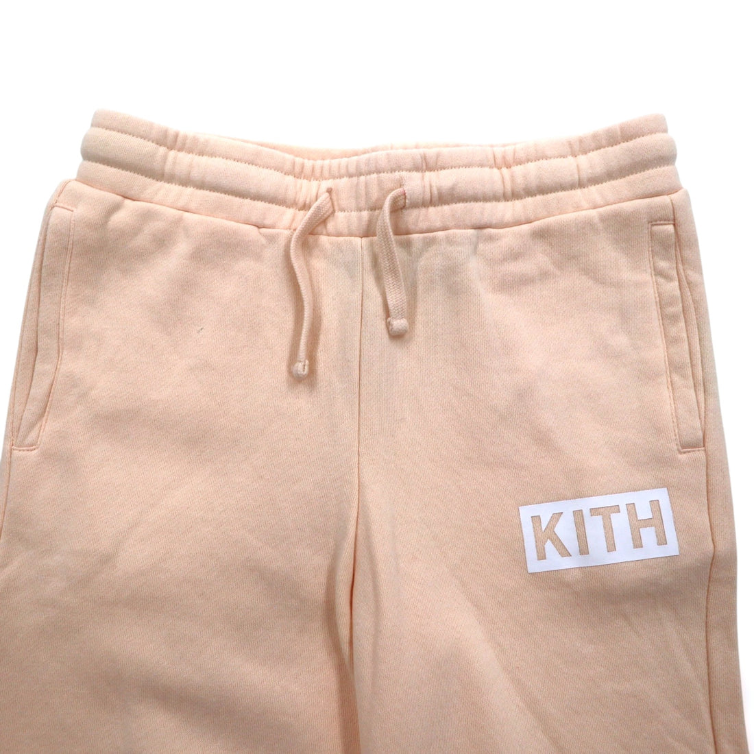 KITH Sweatpants M Pink Beige Cotton Box Logo Print Fleece Lining
