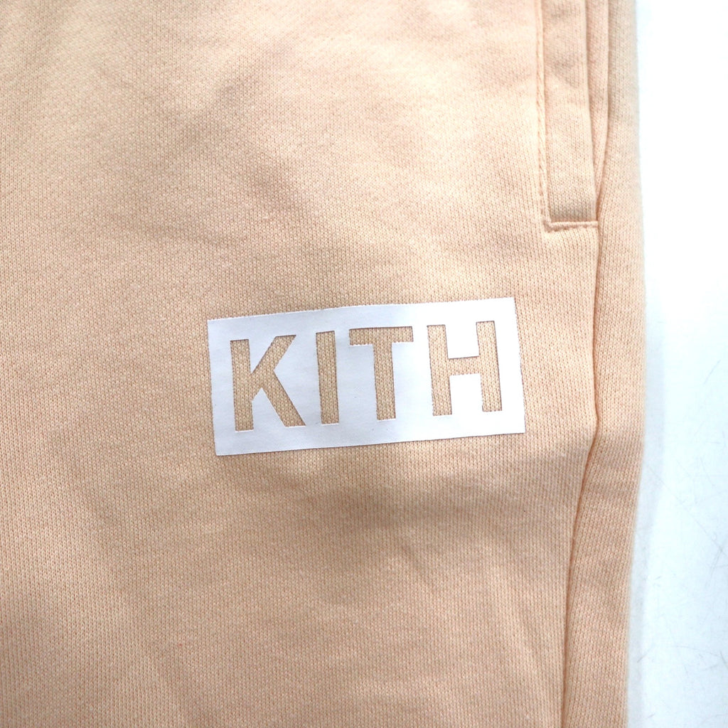 KITH Sweatpants M Pink Beige Cotton Box Logo Print Fleece Lining