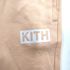 KITH Sweatpants M Pink Beige Cotton Box Logo Print Fleece Lining