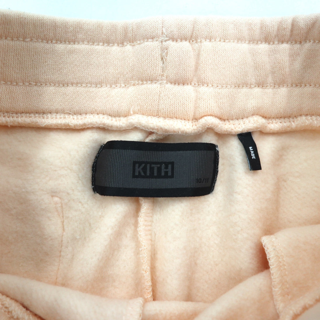 KITH Sweatpants M Pink Beige Cotton Box Logo Print Fleece Lining