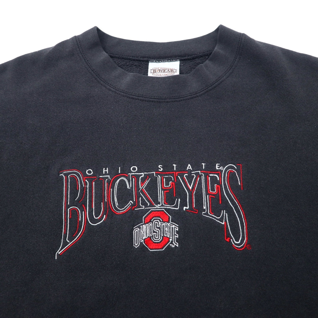 B WEAR USA Made 90s College Embroidered Sweatshirt XXL Black Cotton OHIO STATE BUCKEYES Big Size