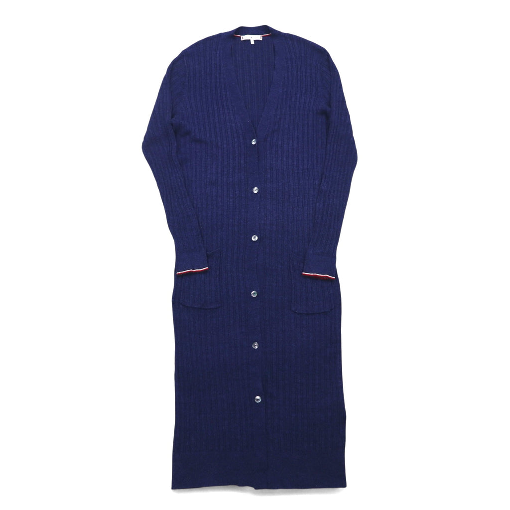 TOMMY HILFIGER Long Cardigan Linen Knit M Navy Rayon Ribbed