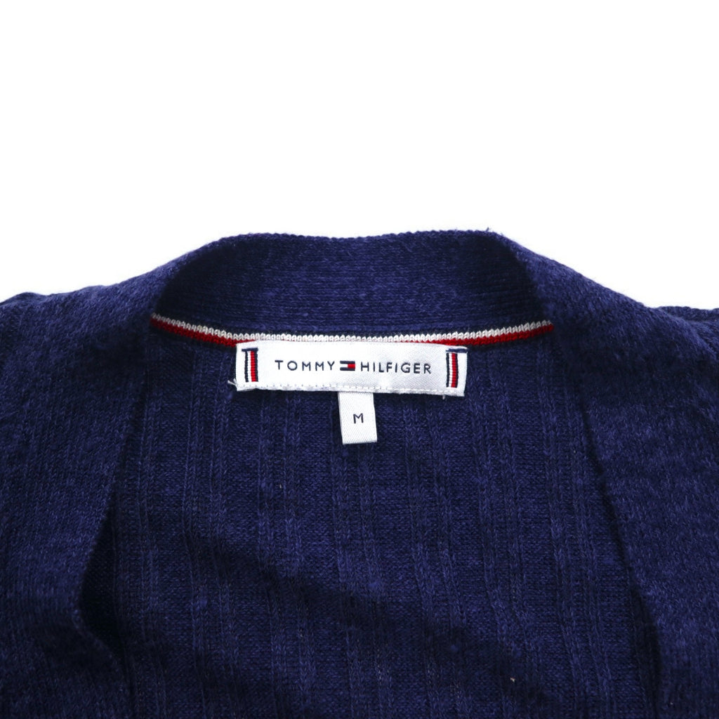 TOMMY HILFIGER Long Cardigan Linen Knit M Navy Rayon Ribbed