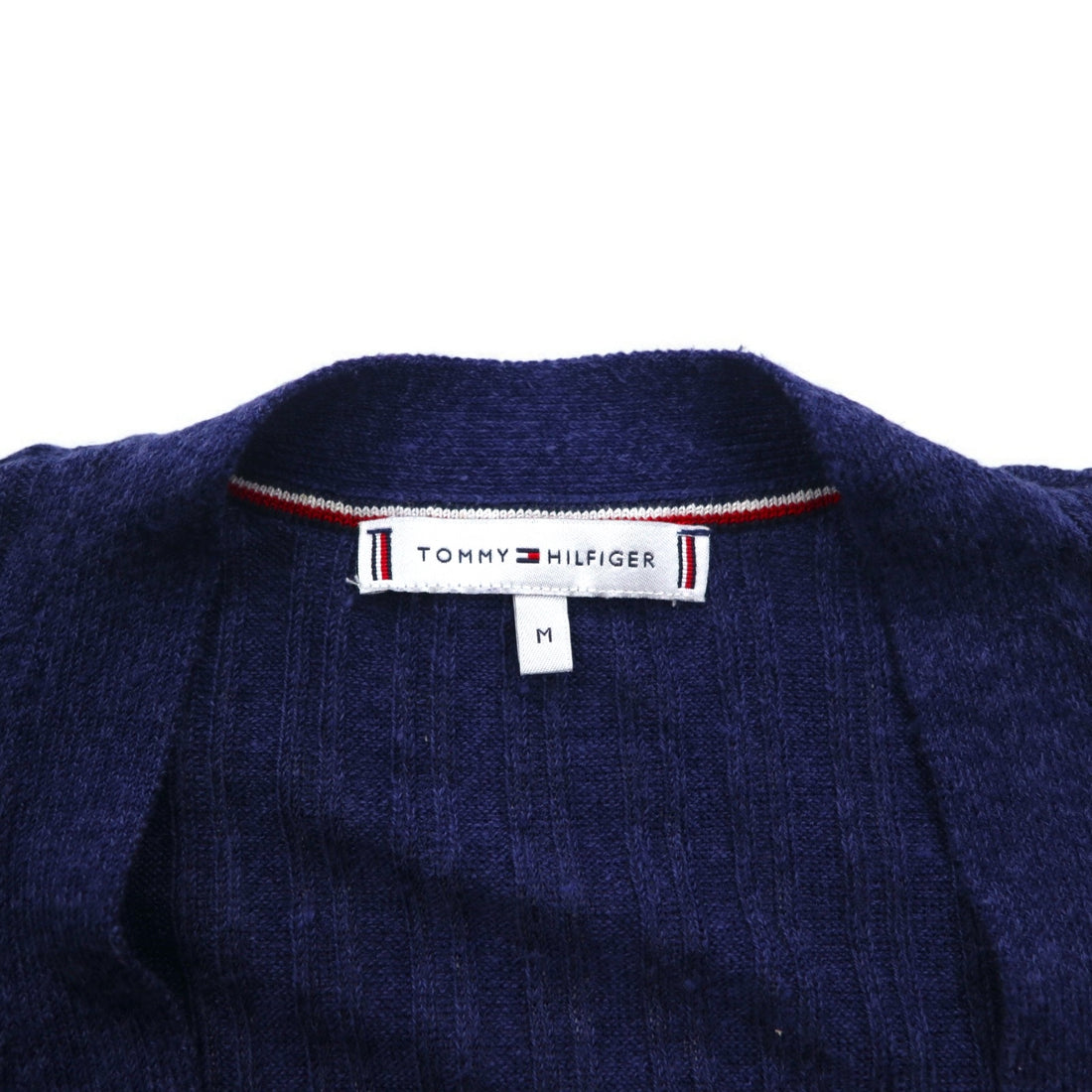 TOMMY HILFIGER Long Cardigan Linen Knit M Navy Rayon Ribbed