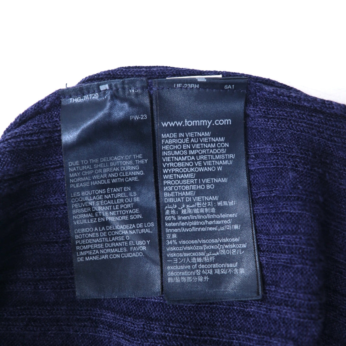 TOMMY HILFIGER Long Cardigan Linen Knit M Navy Rayon Ribbed