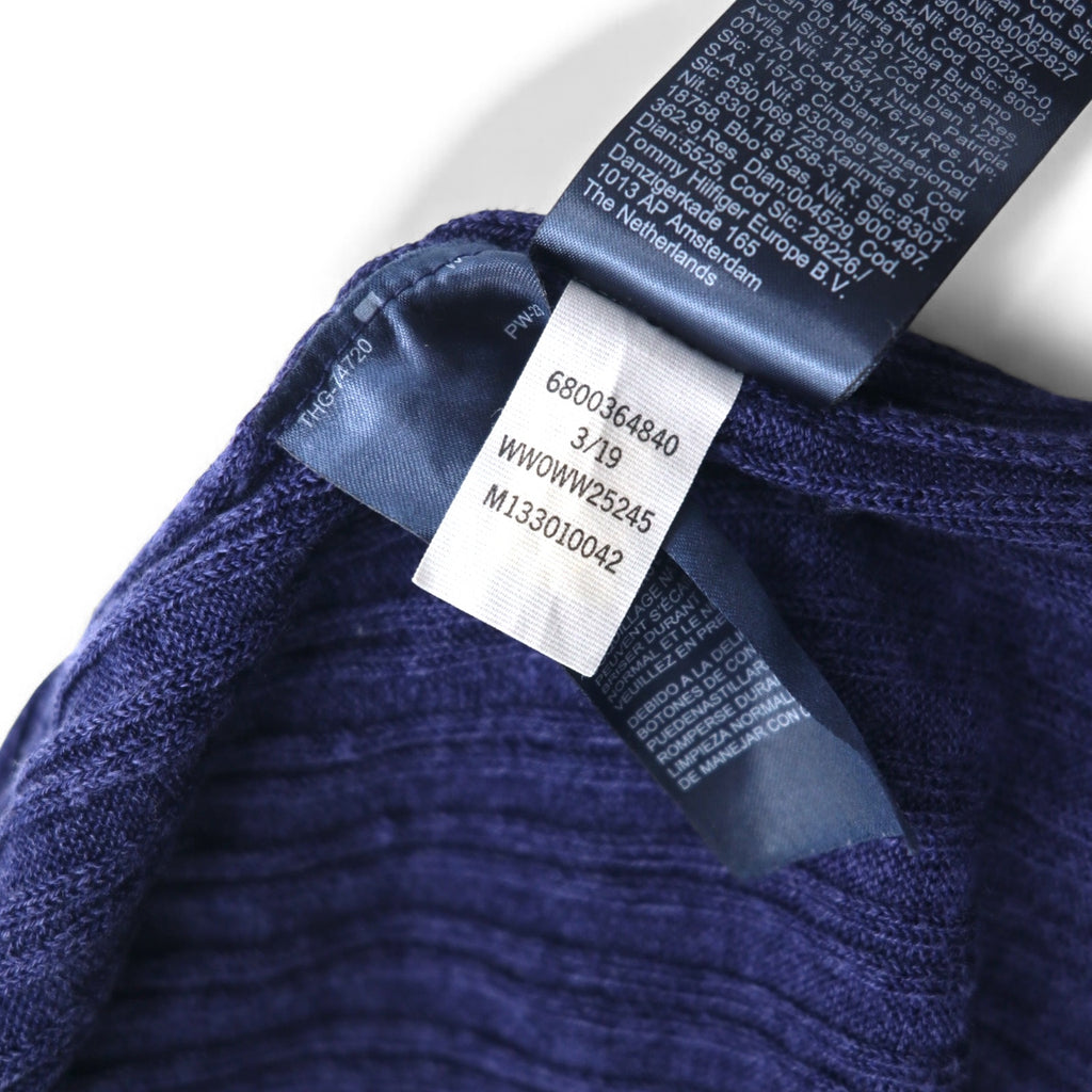 TOMMY HILFIGER Long Cardigan Linen Knit M Navy Rayon Ribbed