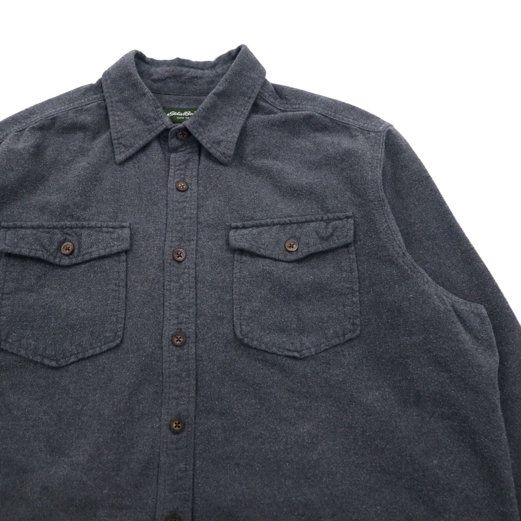 Eddie Bauer Chamois Cloth Flannel Work Shirt, Size L, Gray, Cotton, Double Pocket