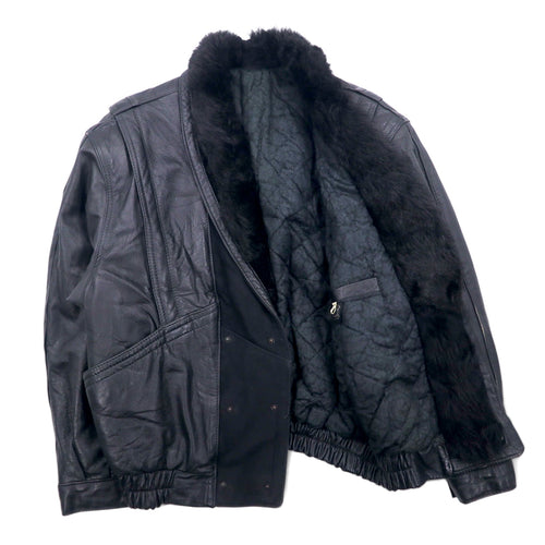 90s VERA PELLE double-breasted leather jacket, M size, black leather, fur, paisley lining, acrylic fur collar