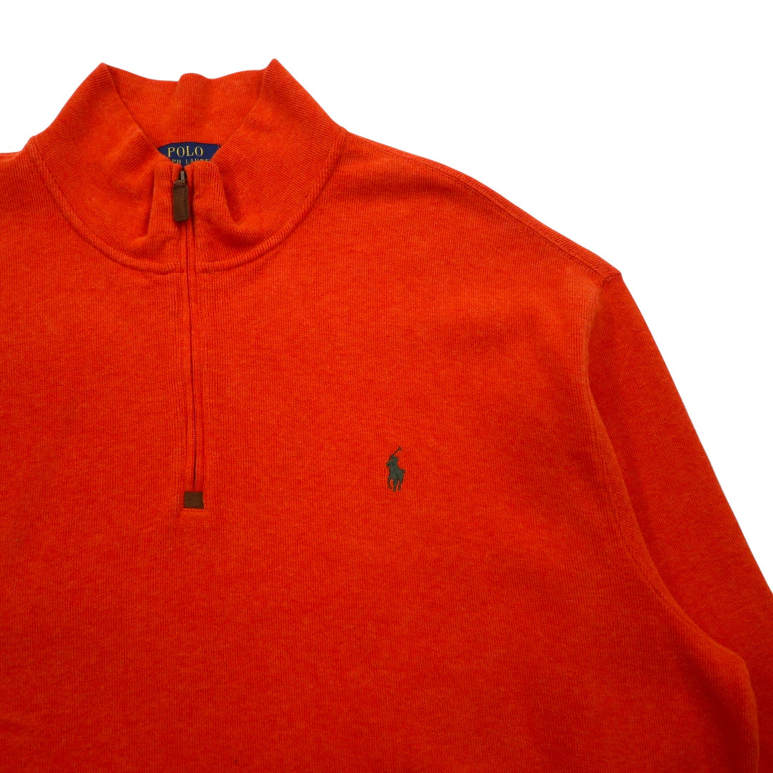 POLO RALPH LAUREN Big Size Half Zip Sweatshirt 2XL Orange Cotton Small Pony Embroidery