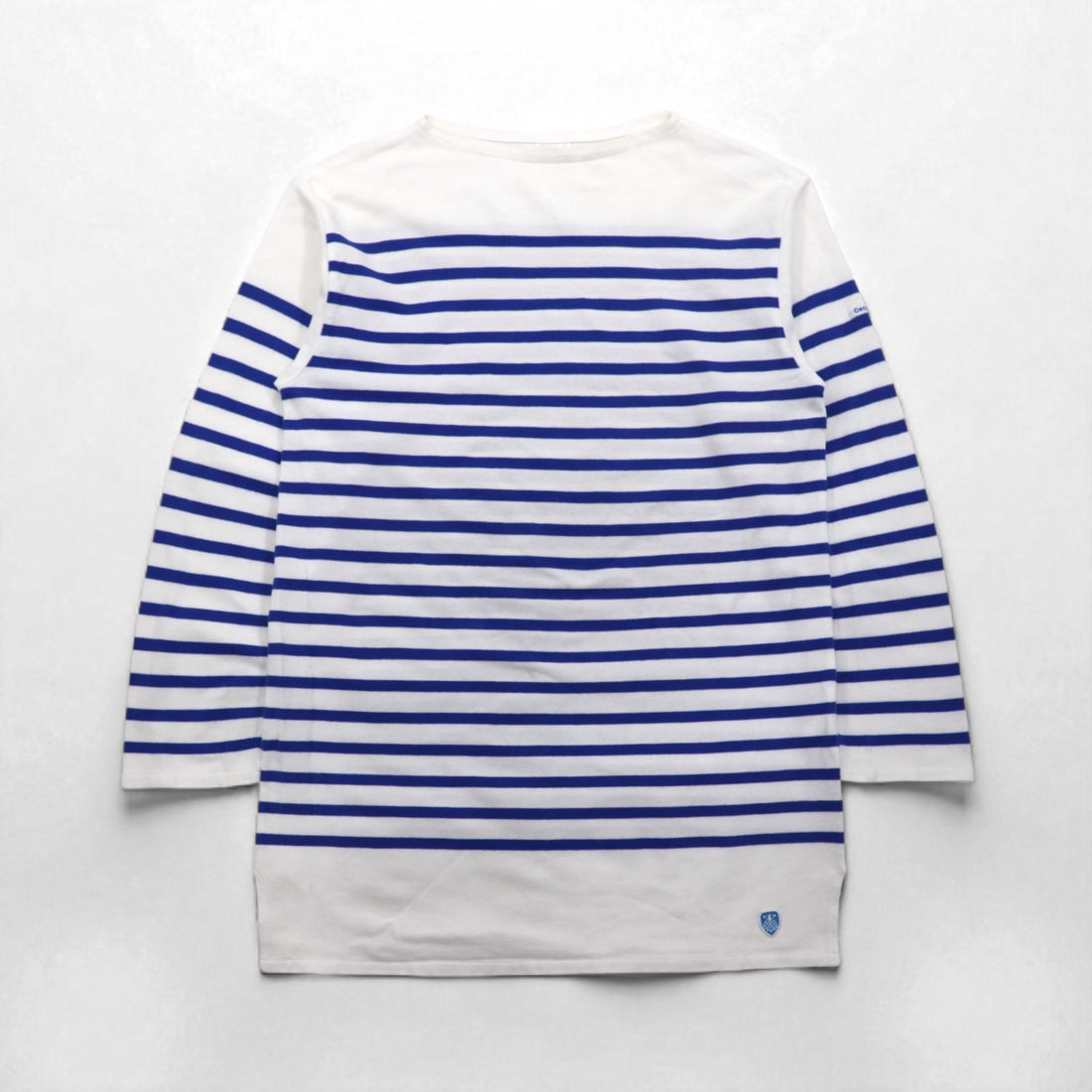 ORCIVAL Big Cotton Road French Basque Shirt, Size 2XL, White and Blue, Boat Neck, Made in France