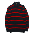 Polo by Ralph Lauren 90s Half-Zip Cotton Knit Sweater, Medium, Striped, Black, Red