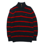 Polo by Ralph Lauren 90s Half-Zip Cotton Knit Sweater, Medium, Striped, Black, Red