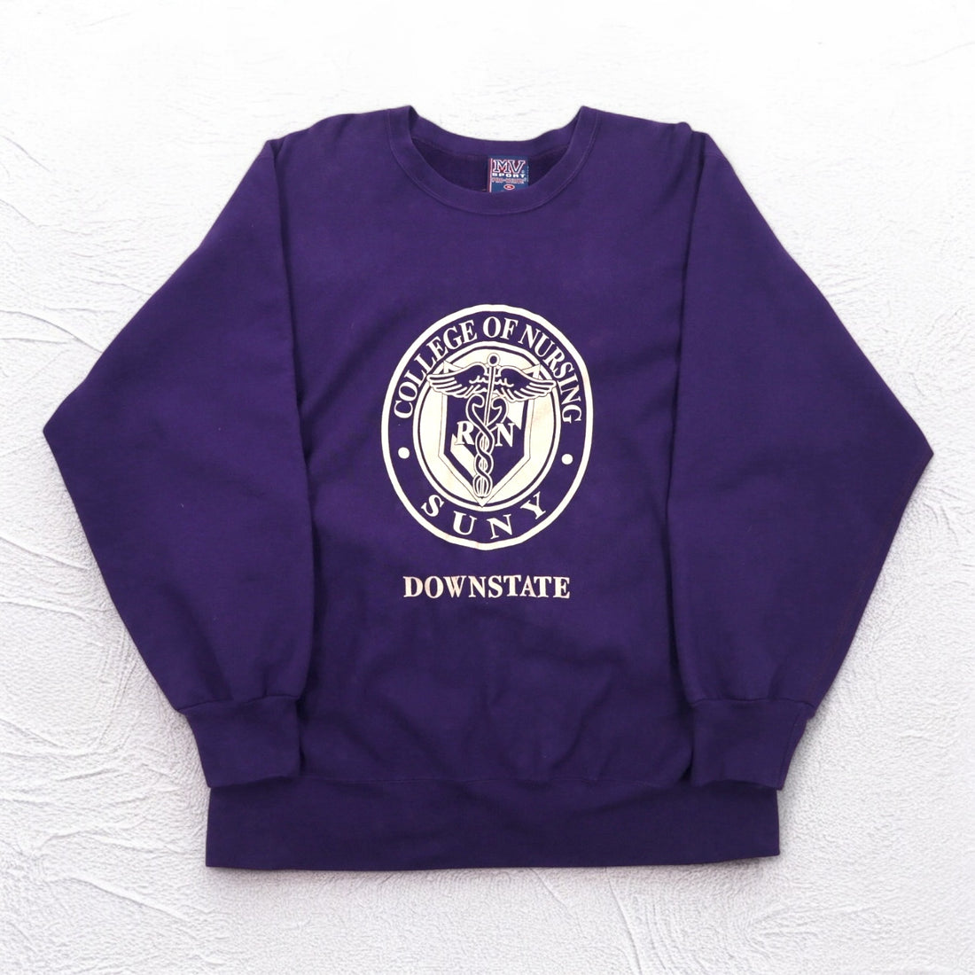 MV SPORT 90s Reverse Weave PRO-WEAVE College Print Sweatshirt XL Purple Fleece Lining DOWNSTATE