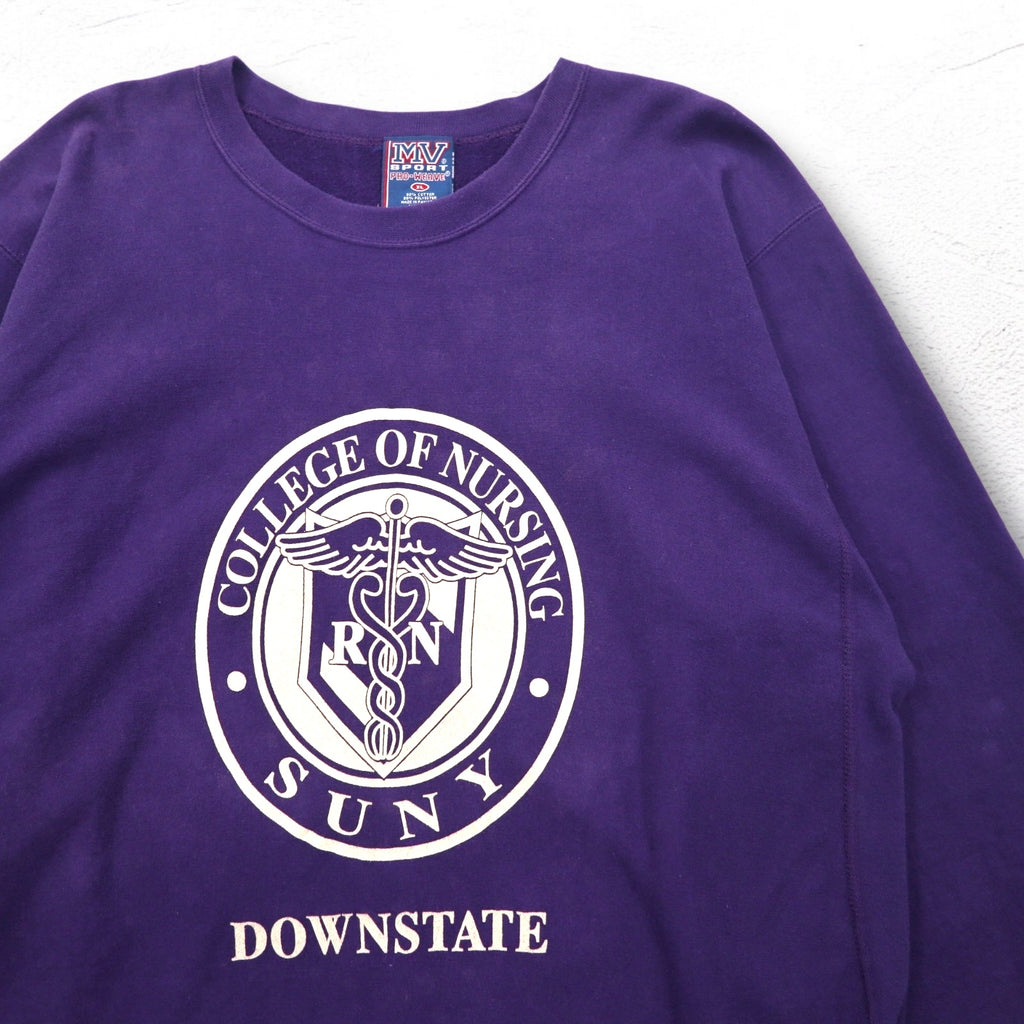 MV SPORT 90s Reverse Weave PRO-WEAVE College Print Sweatshirt XL Purple Fleece Lining DOWNSTATE