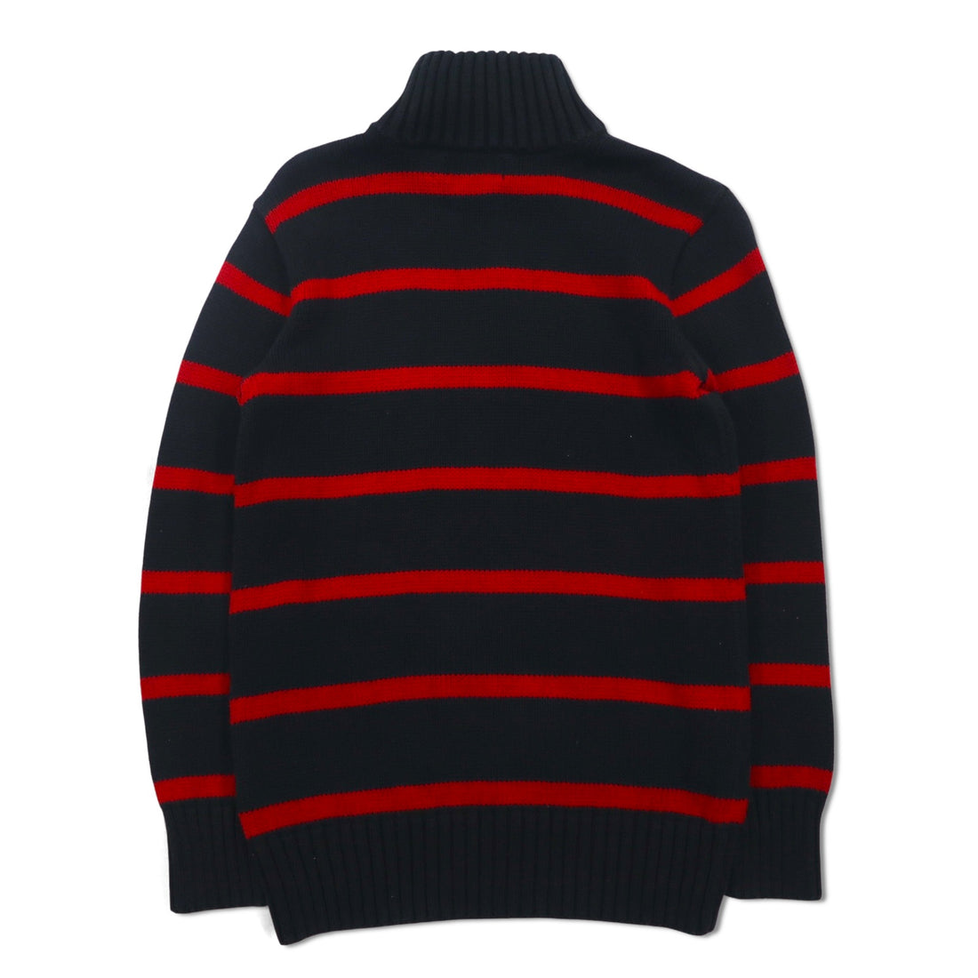 Polo by Ralph Lauren 90s Half-Zip Cotton Knit Sweater, Medium, Striped, Black, Red