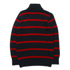 Polo by Ralph Lauren 90s Half-Zip Cotton Knit Sweater, Medium, Striped, Black, Red