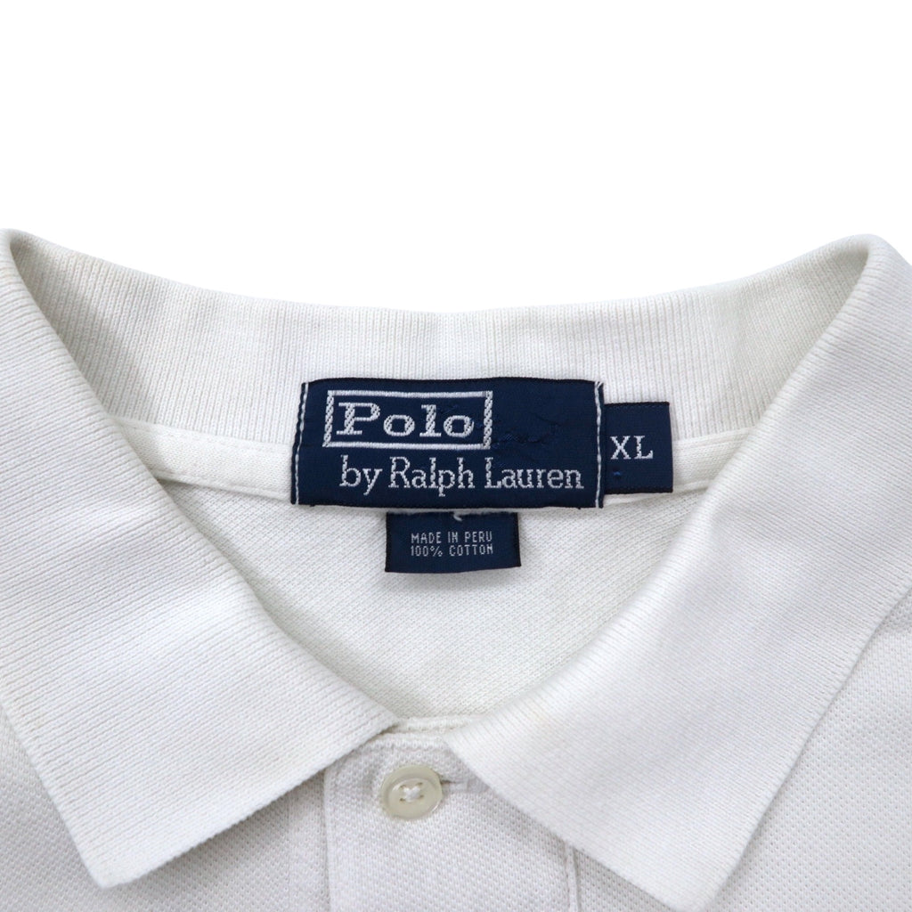 Polo by Ralph Lauren 90s Polo Shirt, XL, White, Cotton, Pique, Pony Embroidery, Made in Peru
